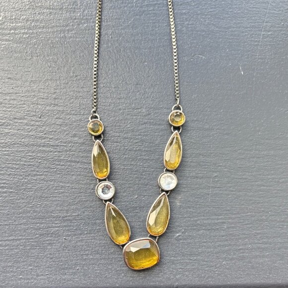 PULSE (Irish brand) Amber and Clear Gemstones Silver Tone Statement Necklace - Picture 5 of 8